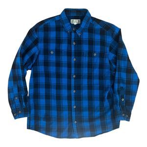 Duluth Trading Mens Flannel Shirt L Blue/Black Cotton Plaid Long Sleeve Collared
